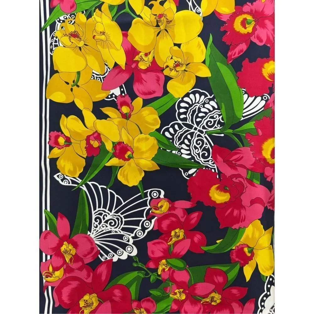 Mantero Collection Silk Scarf Floral Butterflies Orchids 34x34